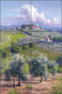 Tuscan Tile Backsplash Ceramic Mural Carey Art Olive Grove Landscape GW-JC010 - Picture 1 of 5