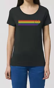 Damas Tira de Corazón Colores Arco Iris ORGÁNICA Camiseta Gay LGBT Lesbiana Mardi Gras - Imagen 1 de 5