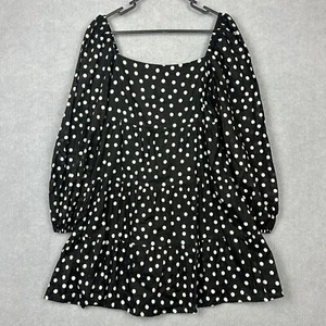 Faithfull The Brand Dress Womens 12 Black White Polka Dot Mini Tiered Smock - Picture 1 of 7