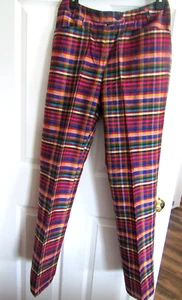 Cheap Chic Moschino Silk  Rainbow Gingham Plaid Multi Color Pants US 8 - Picture 1 of 4