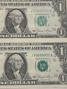 Error heavy ink Seal Uncut 1981 $1 Bill high Level Number 99999952 Super Rare - Picture 1 of 5