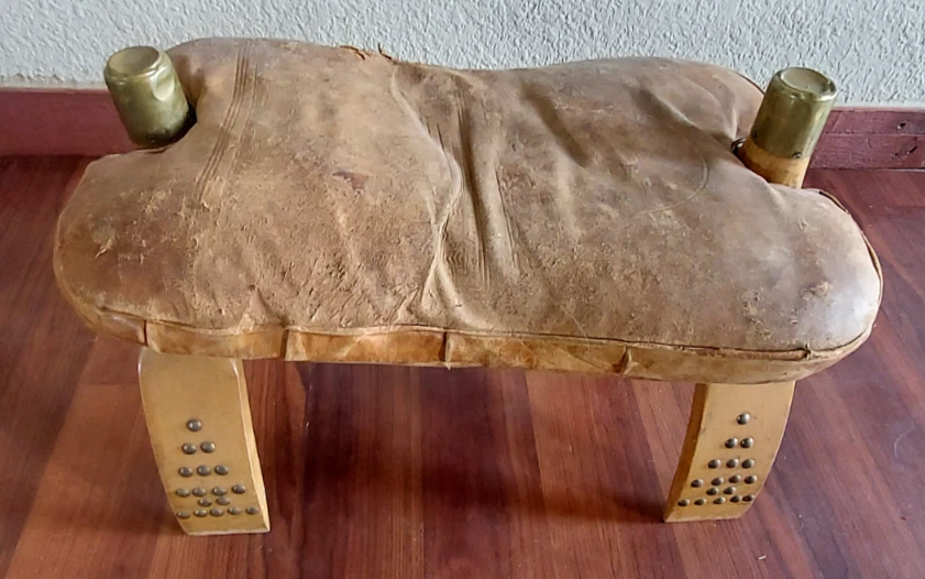 Vintage - Camel Saddle Medium Footstool Wood Frame - Image 1 of 4