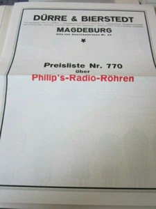 Rundfunk Edition 04 Phikps Röhren Preisliste 1925 Dürre & Bierstedt Magdeburg - Picture 1 of 3