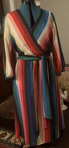 Alice + Olivia Rainbow Striped Wrap Dress  Size 12 - Picture 1 of 12