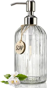 18oz Clear Glass Soap Dispenser Stainless Steel Pump Refillable Bathroom/Kitchen - Picture 1 of 11