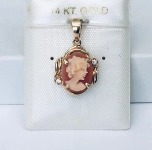 Vintage Precious Solid 14K Yellow Gold Hand Carved Cameo Pendants NEW - Picture 1 of 7