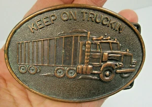Hebilla de cinturón de latón vintage Keep On Trucking decoración retro transporte Hong Kong - Imagen 1 de 6