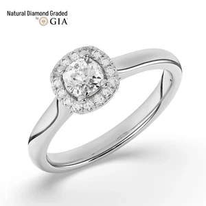 Cushion Solitaire Natural Diamond Engagement Ring 18k White Gold 0.45 Ct G Si1 - Picture 1 of 18