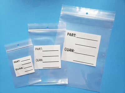 RECLOSABLE ZIP SEAL PARTS BAG PLASTIC HEAVY DUTY 4MIL LOCK HANG HOLE WHITE BLOCK - Image 1 of 4