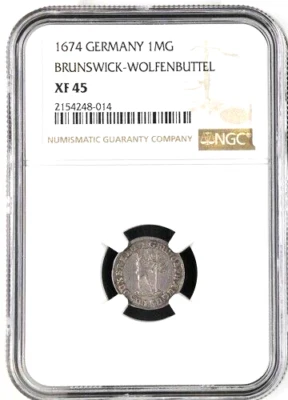 1674 German States Brunswick Wolfenbuttel Wildman Mariengroschen NGC XF 45 - Image 1 of 3