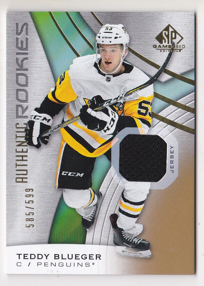 19-20 SP Game Used Teddy Blueger /599 Jersey Rookie Penguins 2019 - Image 1 of 1