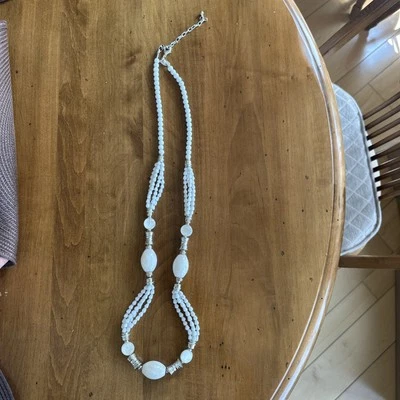 "Collar Boho Chicos Blanco Tono Plata Cuentas de Metal Largo Grueso 34"" Nuevo en Lote Antiguo" Foto 1 de 4