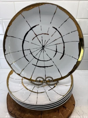 Plato de cena 5 rebanadas de madera de olmo oeste David Stark blanco y dorado 11,25" Foto 1 de 4