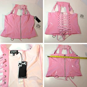 Lip Service Pink Hardcore Classic PVC Bustier Top XXL Zip Front Corset w Lacing - Picture 1 of 10