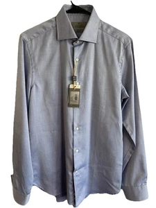 Canali Shirt Mens 39 15.5 Blue Slim Fit Long Sleeve Italy Dress Cotton - Picture 1 of 4