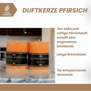 Duftkerze Pfirsich  Stumpenkerze rustik  Gebürstete Kerze  Kerze 70x90 mm - Bild 1 von 3