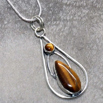 Collar de piedras preciosas enchapadas en plata 925 ojo de tigre 18" joyería estética JW Foto 1 de 3