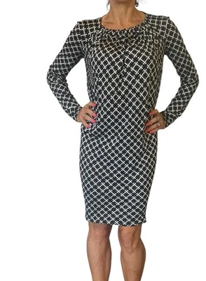 Balenciaga Paris Women's 40 6 Dress Black White Jersey Long Sleeve Mini Shift - Image 1 of 4