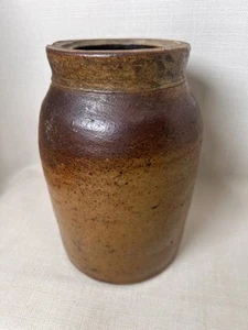 Antique Primitive Salt Glaze Stoneware Crock Canning 7.75 in Height 4.75 in Base - Picture 1 of 17