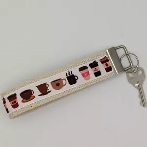 Portachiavi tazza caffè braccialetto piuma tessuto boho portachiavi FOB espresso articolo regalo - Foto 1 di 7