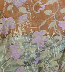 BOLT of 10 yards x 110" wide sage green sheer/purple flowers fabric for curtains - Picture 1 of 15