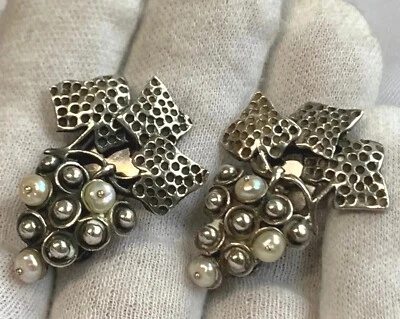 Vtg Sterling Silver Grape Cluster Earrings 15.86g Fine Jewelry Clip-Ons - Image 1 of 4