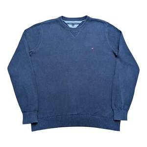 Tommy Hilfiger Men's Blue Navy Jumper  Logo V-Neck Regular Fit Sweatshirt-Size L - Picture 1 of 8