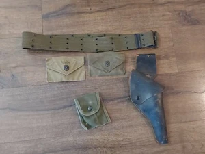 WWII US MILITARY WEB BELT POUCHES LEATHER SMITH WESSON COLT 1917 PISTOL HOLSTER - Picture 1 of 11