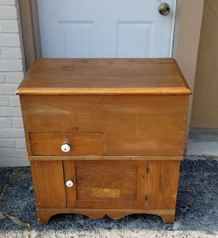 Vintage Primitive Pine Lift Top Commode Washstand Cabinet Cover