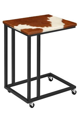 Mesa de noche lateral con extremo de cuero de vaca rústico para portátil Foto 1 de 4