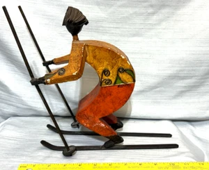MANUEL FELGUEREZ  ABSTRACT METAL ENAMEL SKI SCULPTURE SIGNED Yellow Orange - Picture 1 of 10