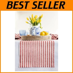 Easy Care 48" Red and White Linen Table Runner - Ideal for Stylish Entertaining - Picture 1 of 8