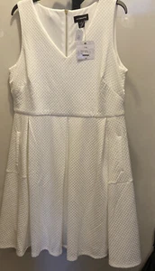 Liz Claiborne Manor Garden Dress Size 14 White W/ Pockets Marilyn Style V Neck - Picture 1 of 19