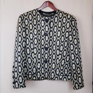 Vintage Escada Sakko 10/12 Wolle Seide Mischung Ethno Print Artsy World Traveler - Bild 1 von 21