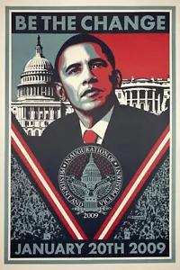 Shepard Fairey, "Be the Change" Barack Obama Inauguration NOS ORIG. Litho 2008 - Bild 1 von 2