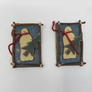 Muñeco de nieve de madera con árbol Navidad decoración navideña adorno conjunto de 2 - Imagen 1 de 3