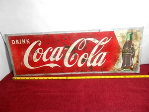 VINTAGE 27 x 9 in DRINK COCA-COLA SODA POP ADVERTISING SIGN METAL -UNIQUE- X 12 - Picture 1 of 13
