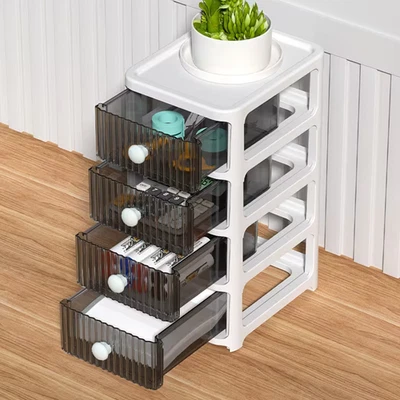 Four Layer Drawer Desktop Storage Organizer White Plastic Storage draw - Image 1 of 4