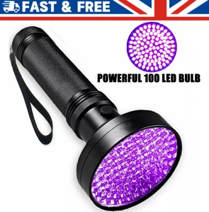 100LED UV Torch 395nm Ultraviolet Flashlight Blacklight Pet Urine Stain Detector - Picture 1 of 11