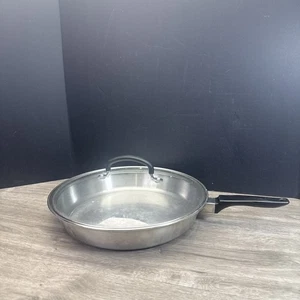 VTG 12” Flint stainless steel ekco USA frying pan Skillet w/ Glass lid, retro - Picture 1 of 7