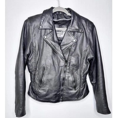 Chaqueta de bombardero Unik ligera de cuero premium para motocicleta para mujer M Stud Peplum Foto 1 de 4