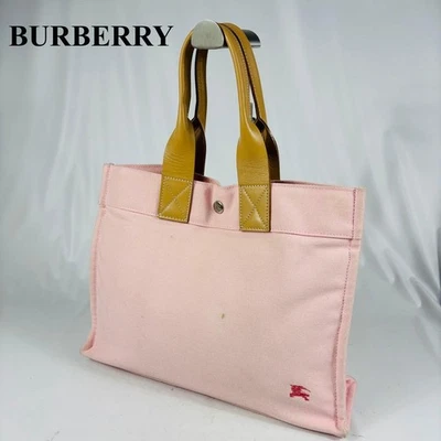 Burberry Canvas Leather Tote Bag Pink Beige Embroidered Logo #EK ZHA - Image 1 of 4