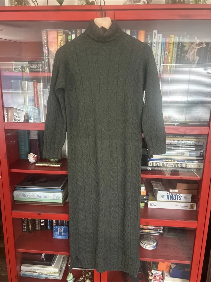 Peruvian Connection Turtleneck Midi Sweater Dress S Baby Alpaca Forrest Green - Image 1 of 4