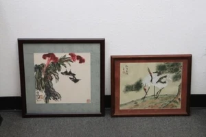 2 Chinese framed paintings, One Sign Qi Baishi (齊白石) 11.8"x14.8", 12.8"x13.3" - Picture 1 of 10