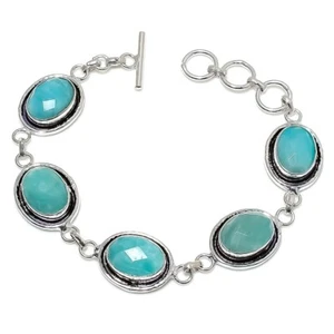 Green Amazonite Gemstone Handmade 925 Sterling Silver Jewelry Bracelet Sz 7-8" - Picture 1 of 1