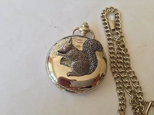 A35 Sitting Squirrel polished silver case mens GIFT quartz pocket watch fob - Picture 1 of 1