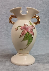 Vintage Rumpf Keramik W4-6 1/2" Urne Vase Doppelgriff glänzend Lilie weiß/rosa/grün - Bild 1 von 6