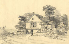 C.B. Pearson, Rural Cottage with Figures – Original 1819 graphite drawing