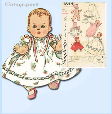 1950s Vintage Simplicity Sewing Pattern 1844 11 1/2 Inch Baby Doll Clothes ORIG - Image 1 of 4