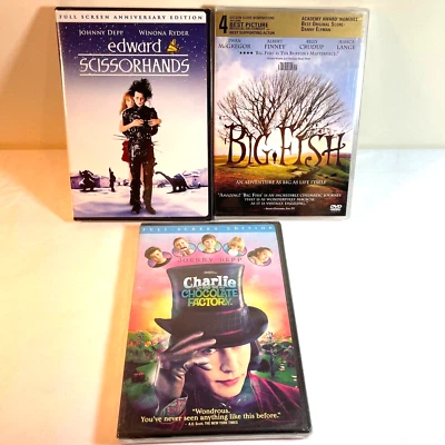 EDWARD SCISSORHANDS/ BIG FISH / CHARLIE & CHOCOLATE FACTORY (DVD) Tim Burton NEW - Image 1 of 4